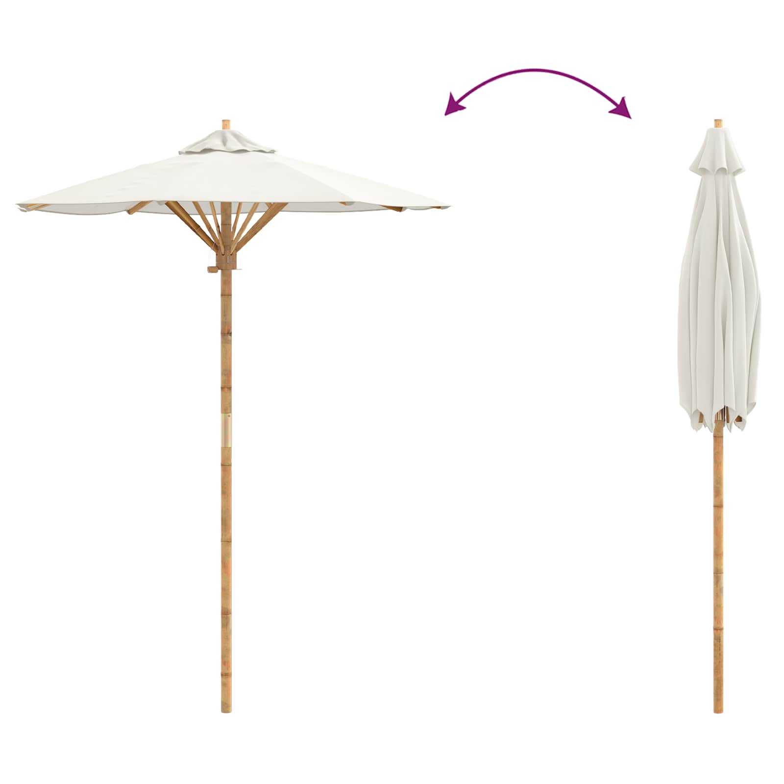 Garten-Sonnenschirm Cremeweiß Ø 150 x 210 cm Bambus