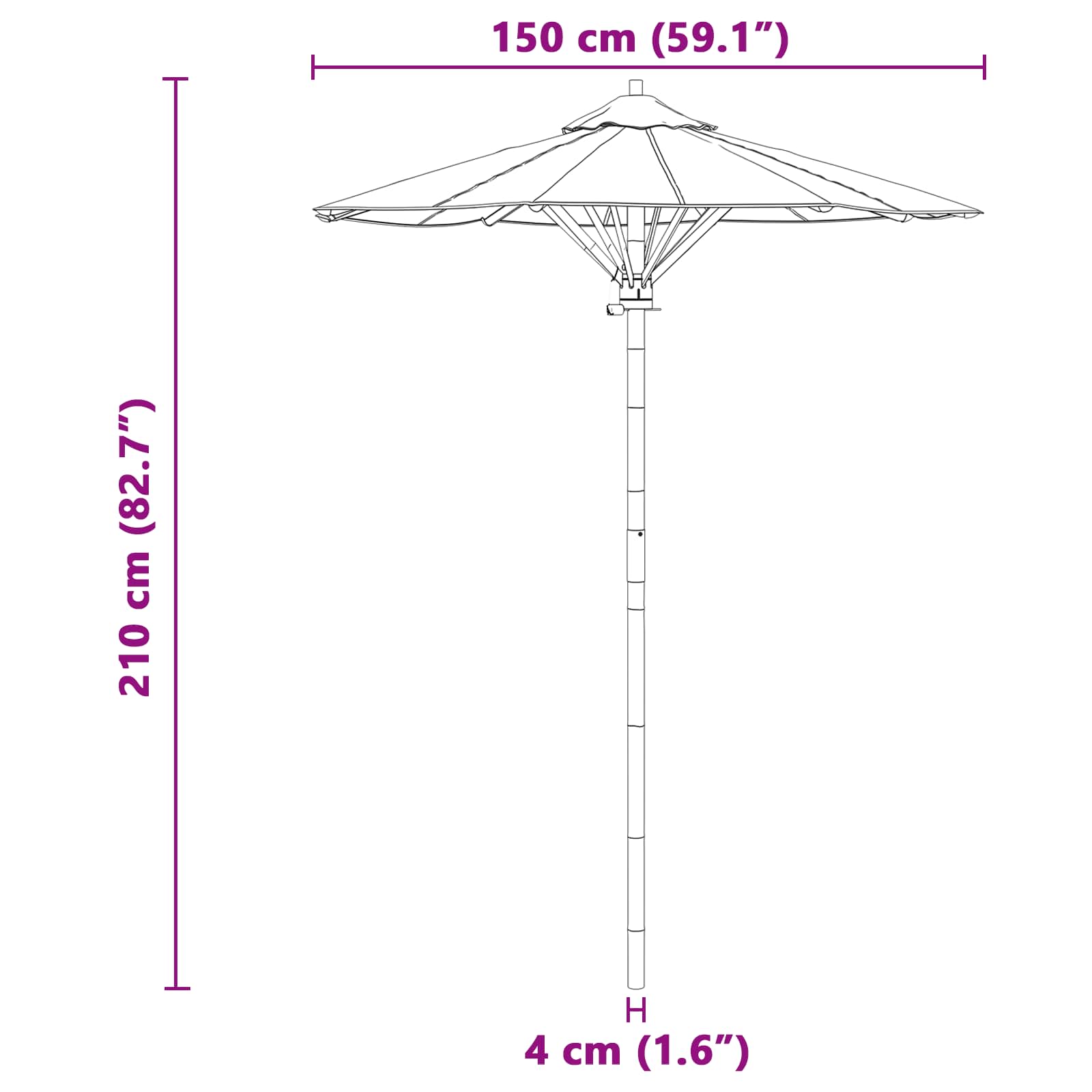 Garten-Sonnenschirm Cremeweiß Ø 150 x 210 cm Bambus