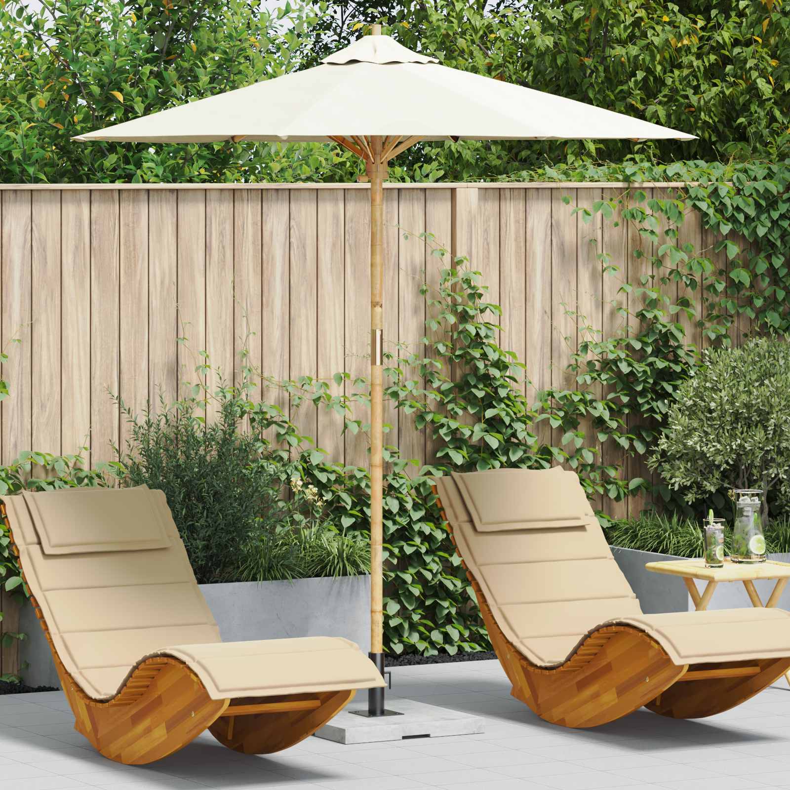 Garten-Sonnenschirm Cremeweiß Ø 217 x 230 cm Bambus