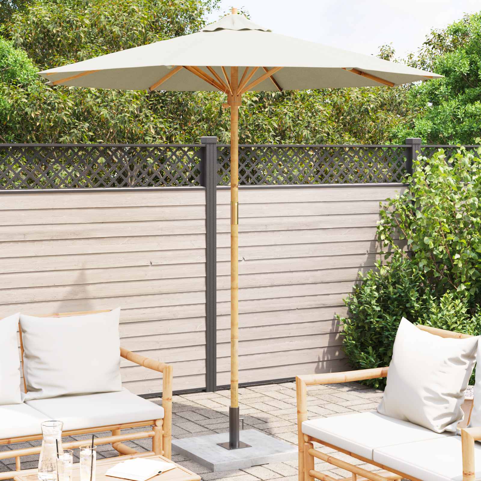 Garten-Sonnenschirm Cremeweiß Ø 217 x 230 cm Bambus