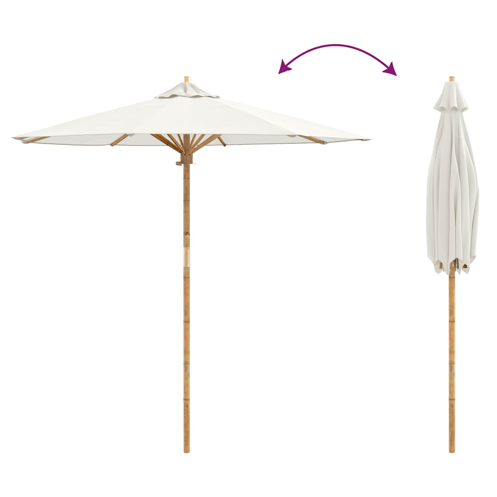Garten-Sonnenschirm Cremeweiß Ø 217 x 230 cm Bambus