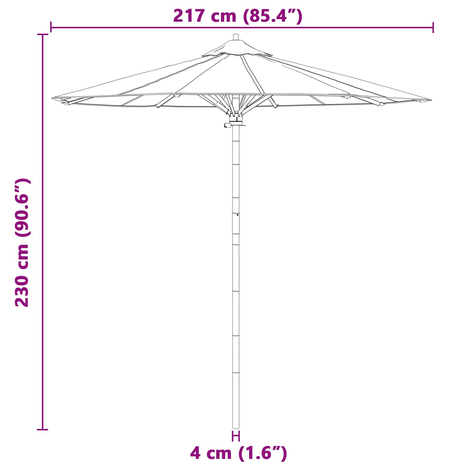 Garten-Sonnenschirm Cremeweiß Ø 217 x 230 cm Bambus