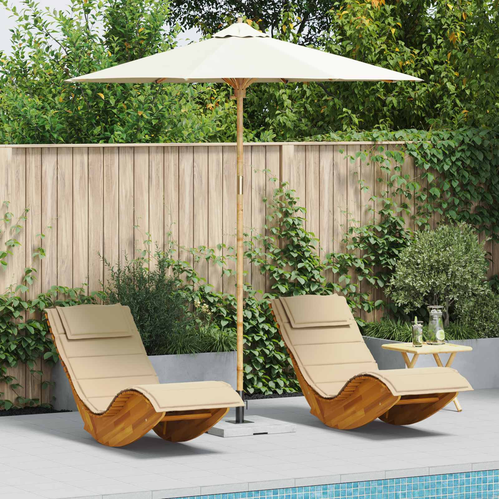Garten-Sonnenschirm Cremeweiß Ø 240 x 260 cm Bambus