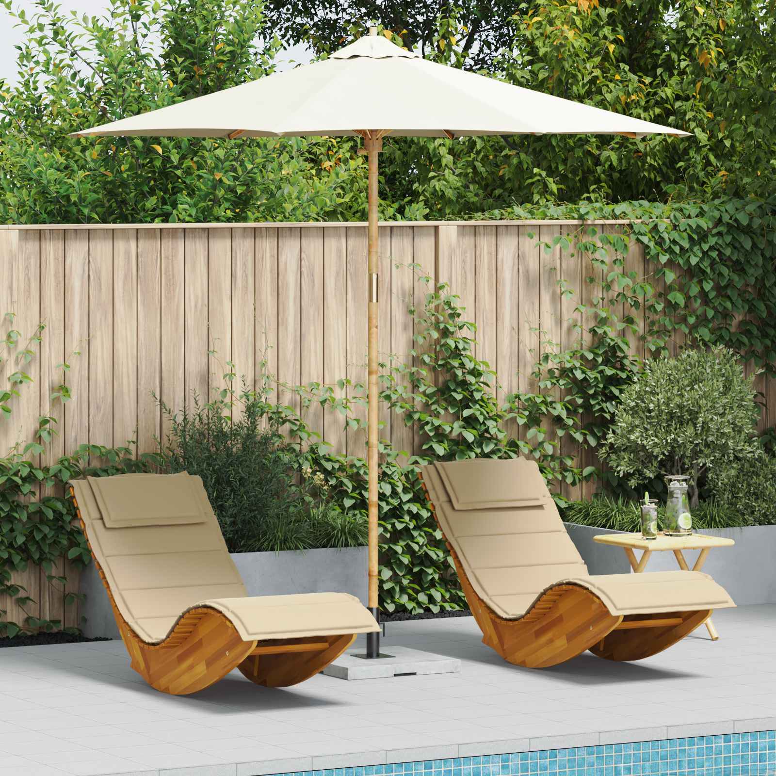 Garten-Sonnenschirm Cremeweiß Ø 270 x 260 cm Bambus