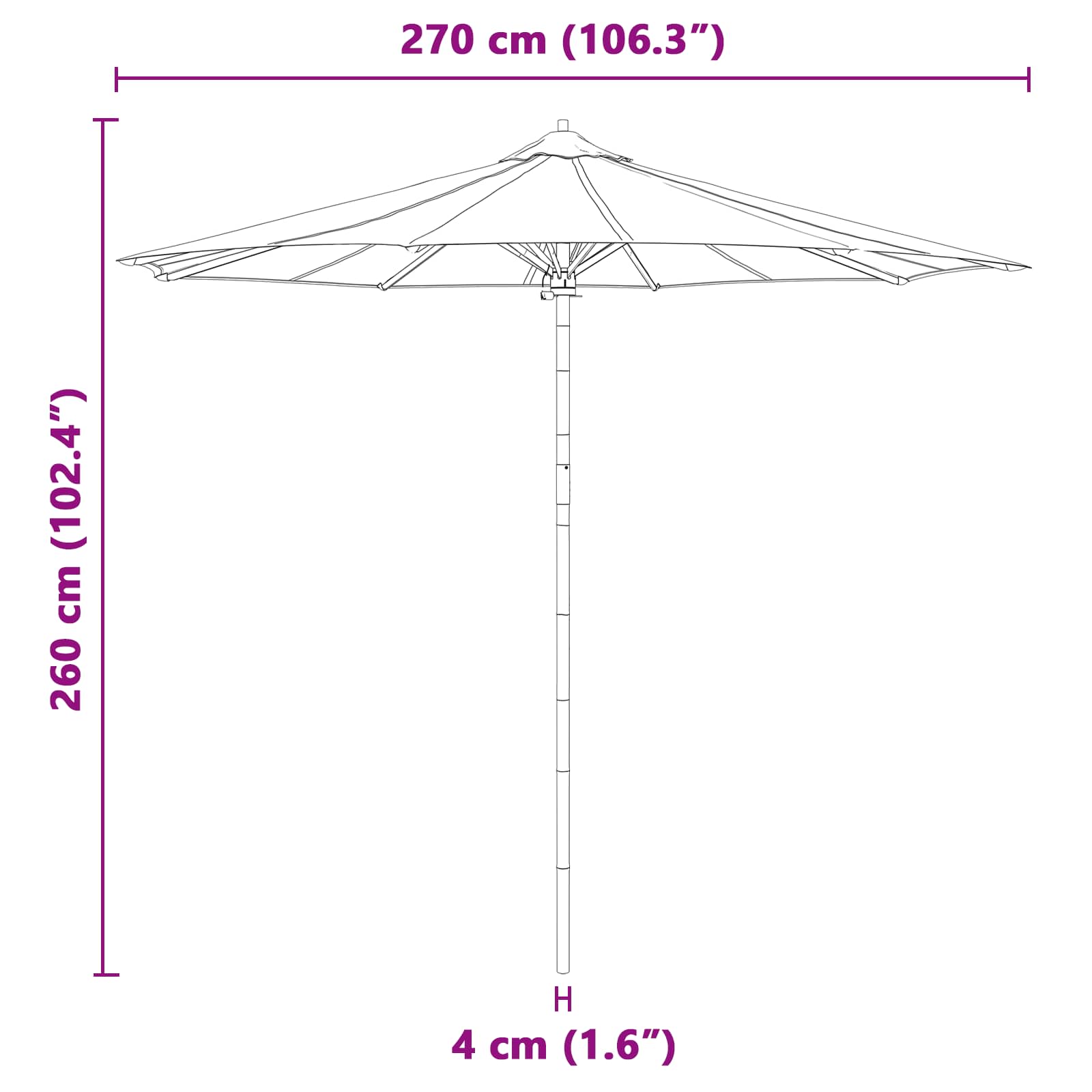 Garten-Sonnenschirm Cremeweiß Ø 270 x 260 cm Bambus