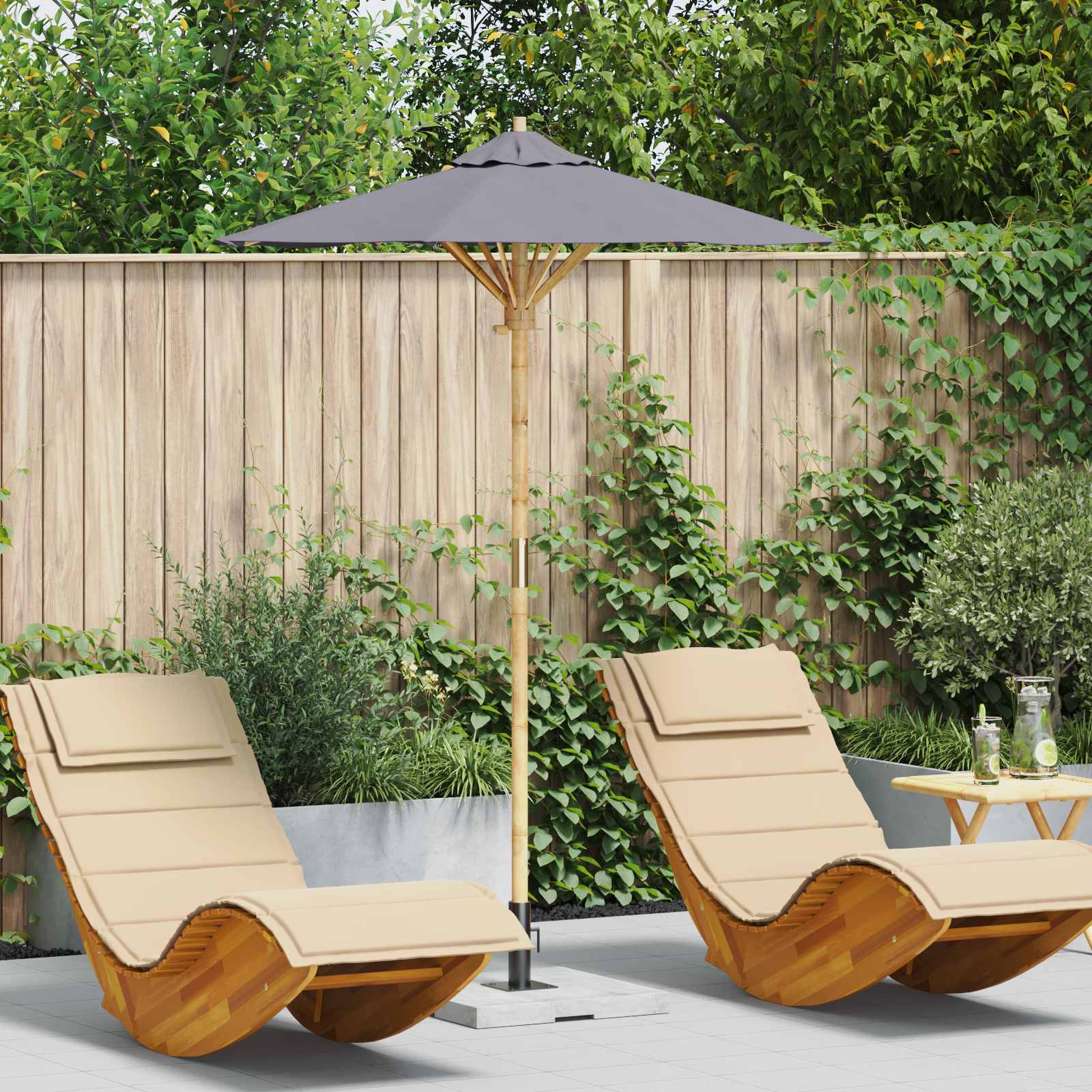 Garten-Sonnenschirm Dunkelgrau Ø 150 x 210 cm Bambus