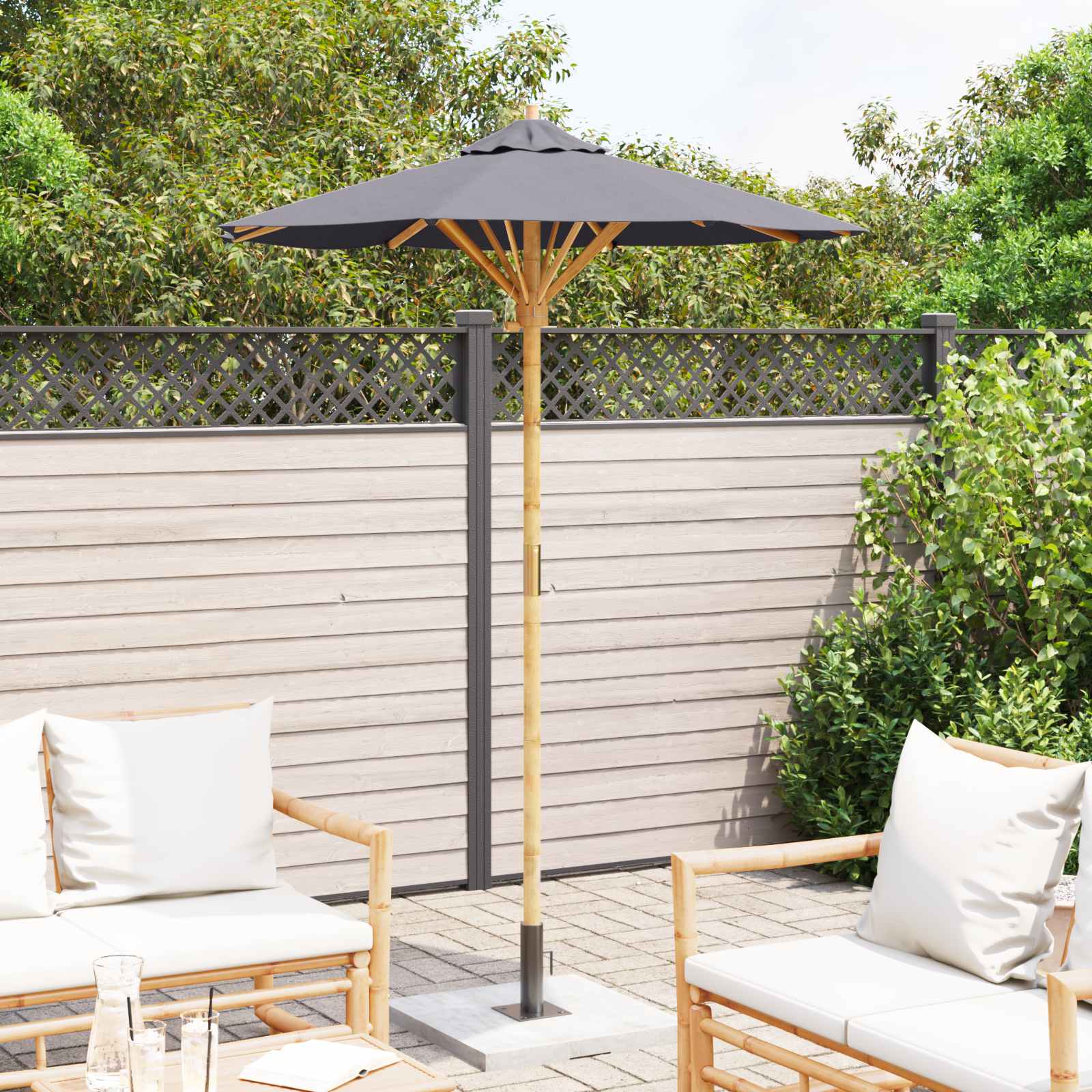 Garten-Sonnenschirm Dunkelgrau Ø 150 x 210 cm Bambus