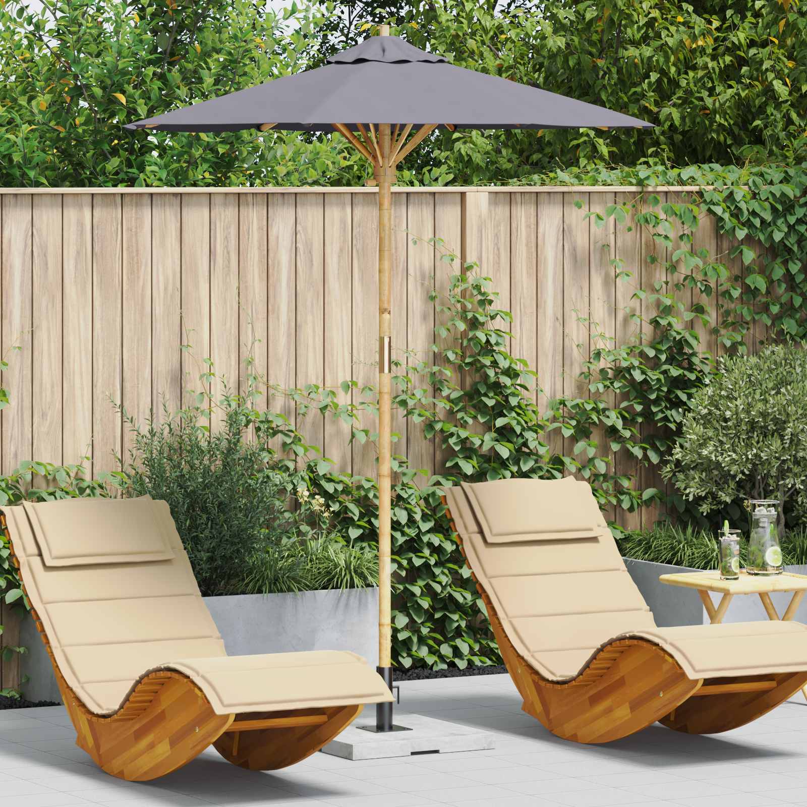 Garten-Sonnenschirm Dunkelgrau Ø 180 x 230 cm Bambus
