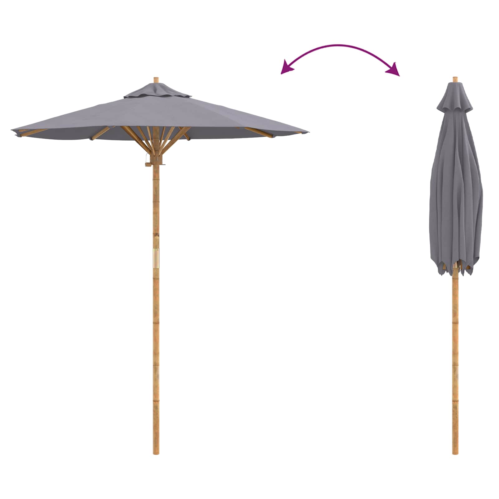 Garten-Sonnenschirm Dunkelgrau Ø 180 x 230 cm Bambus