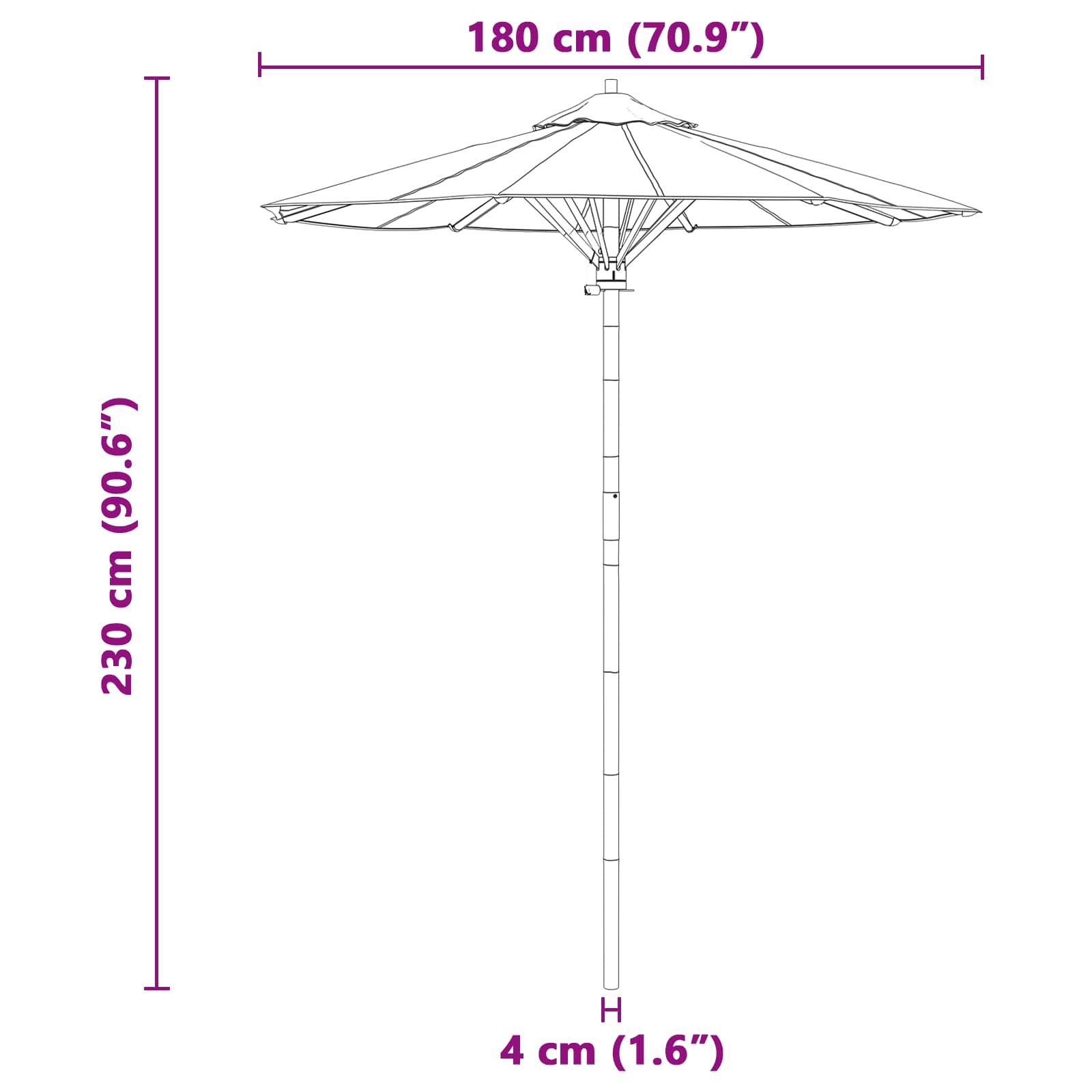 Garten-Sonnenschirm Dunkelgrau Ø 180 x 230 cm Bambus