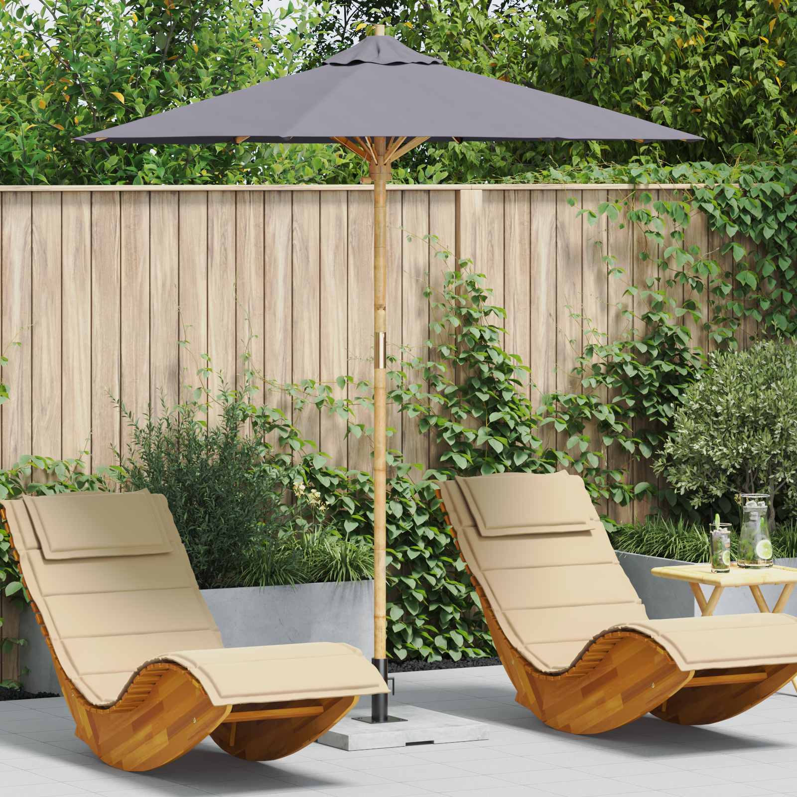 Garten-Sonnenschirm Dunkelgrau Ø 217 x 230 cm Bambus