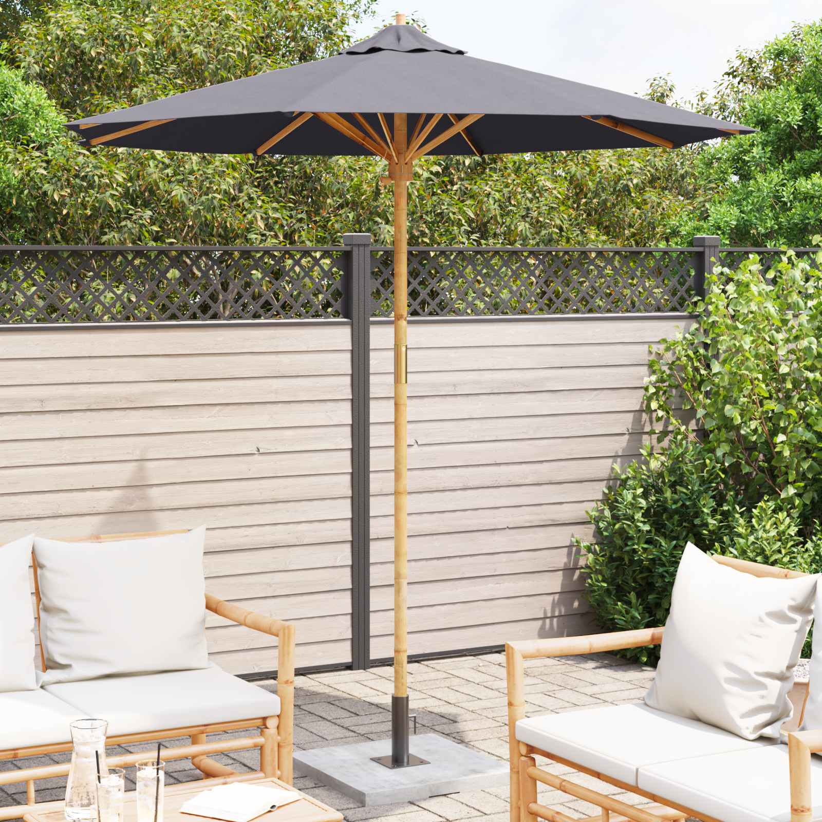 Garten-Sonnenschirm Dunkelgrau Ø 217 x 230 cm Bambus