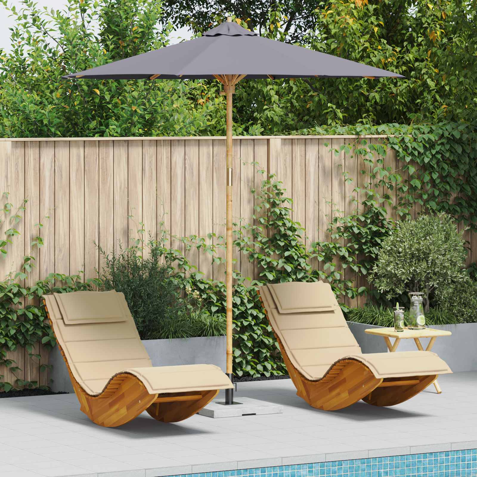 Garten-Sonnenschirm Dunkelgrau Ø 240 x 260 cm Bambus