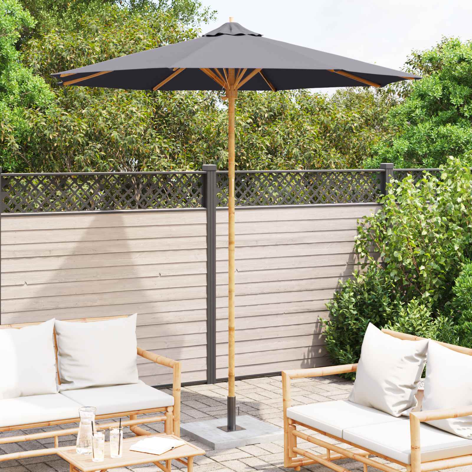 Garten-Sonnenschirm Dunkelgrau Ø 240 x 260 cm Bambus