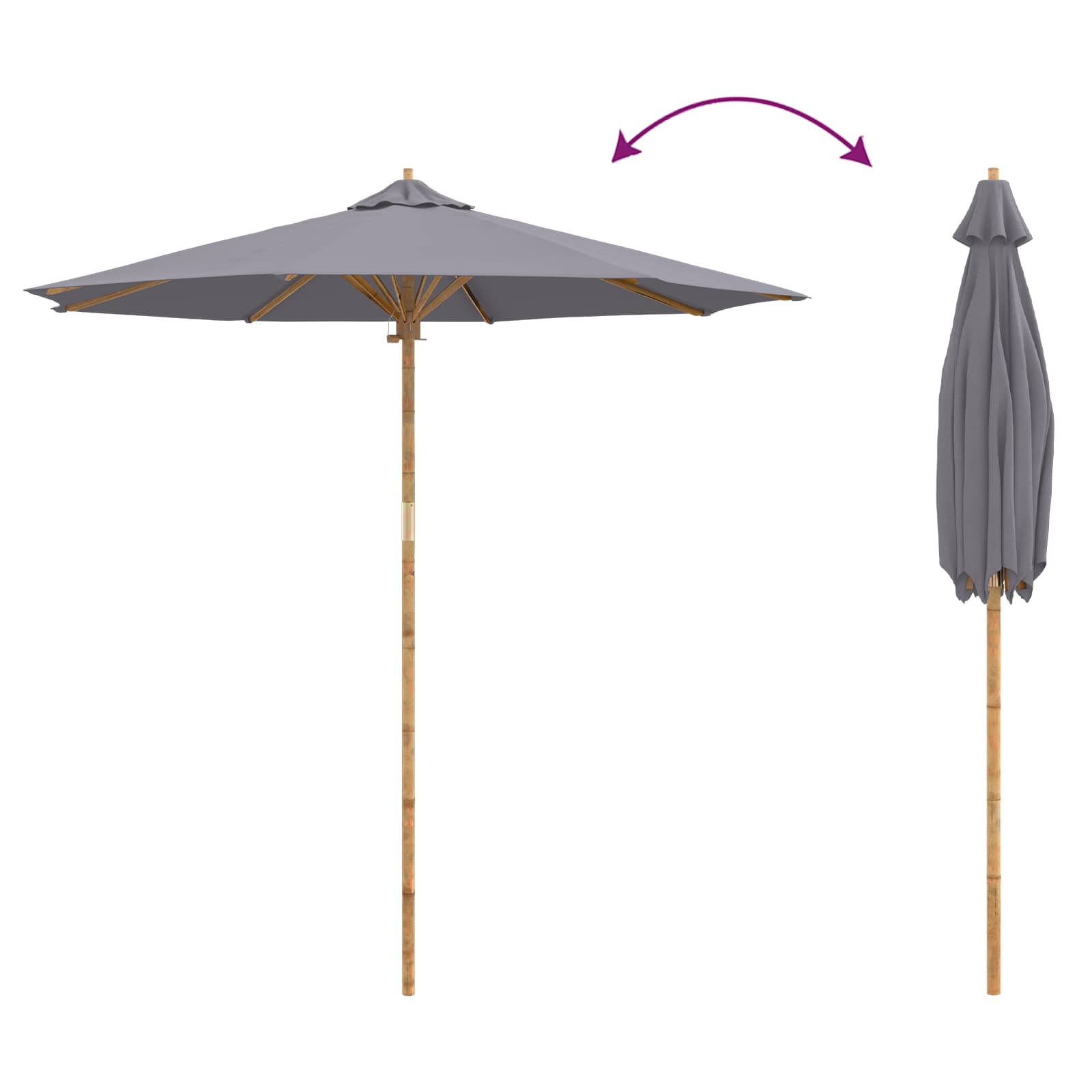 Garten-Sonnenschirm Dunkelgrau Ø 240 x 260 cm Bambus