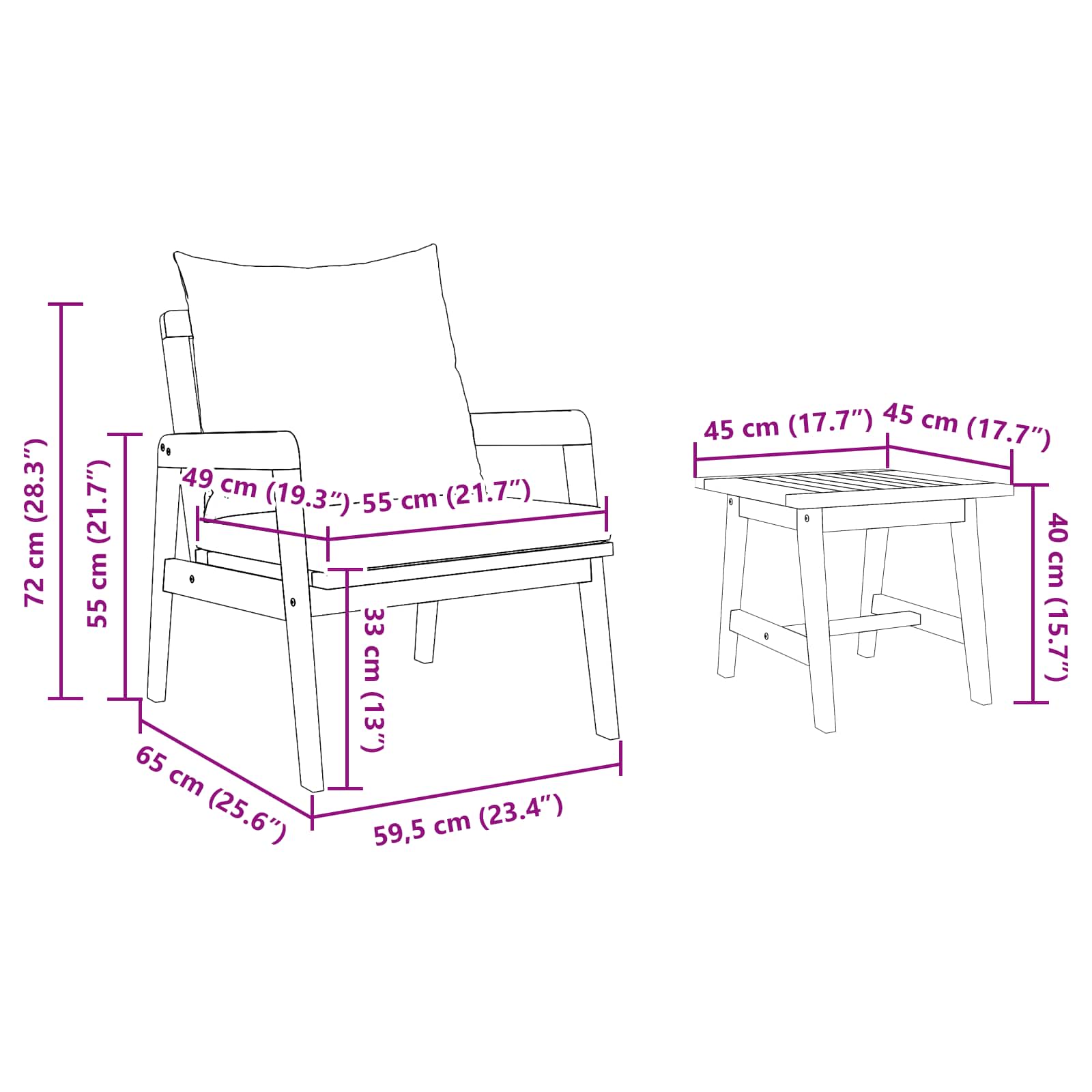 Bistrogarnitur mit Kissen 5 pcs Braun Massivholz Akazie
