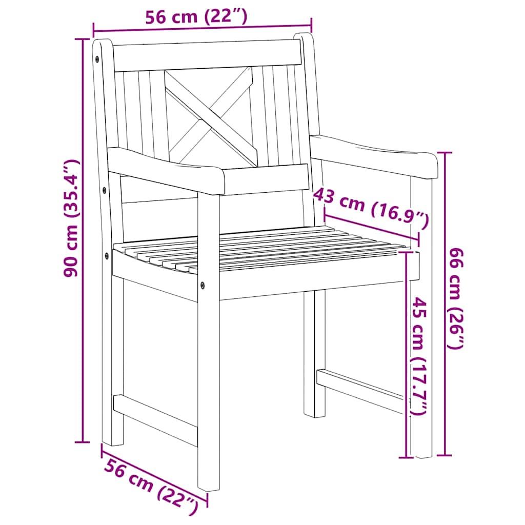 Bank Outdoor 4 pcs Natur 56 x 55,5 x 90 cm Massivholz Akazie