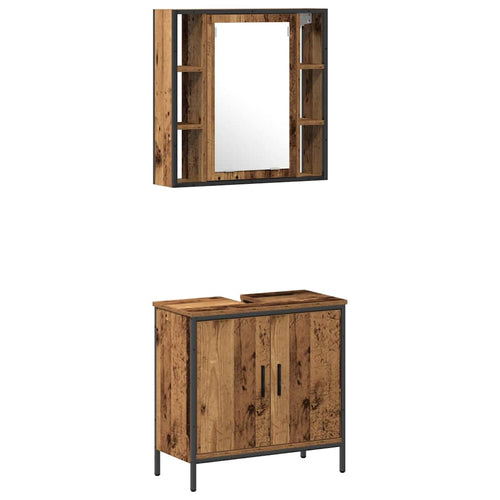 Badezimmermöbel-Set mit Regal mit Tür 2 pcs Braun Holzwerkstoff