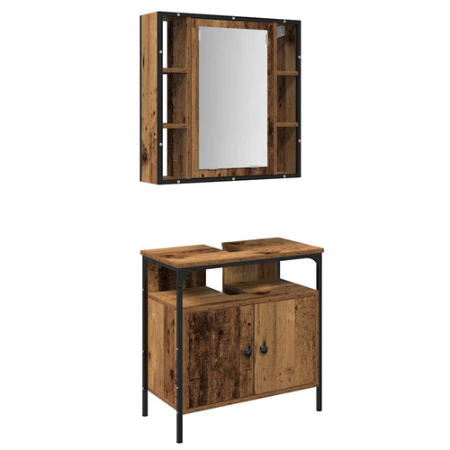 Badezimmermöbel-Set mit Regal mit Tür 2 pcs Braun Holzwerkstoff
