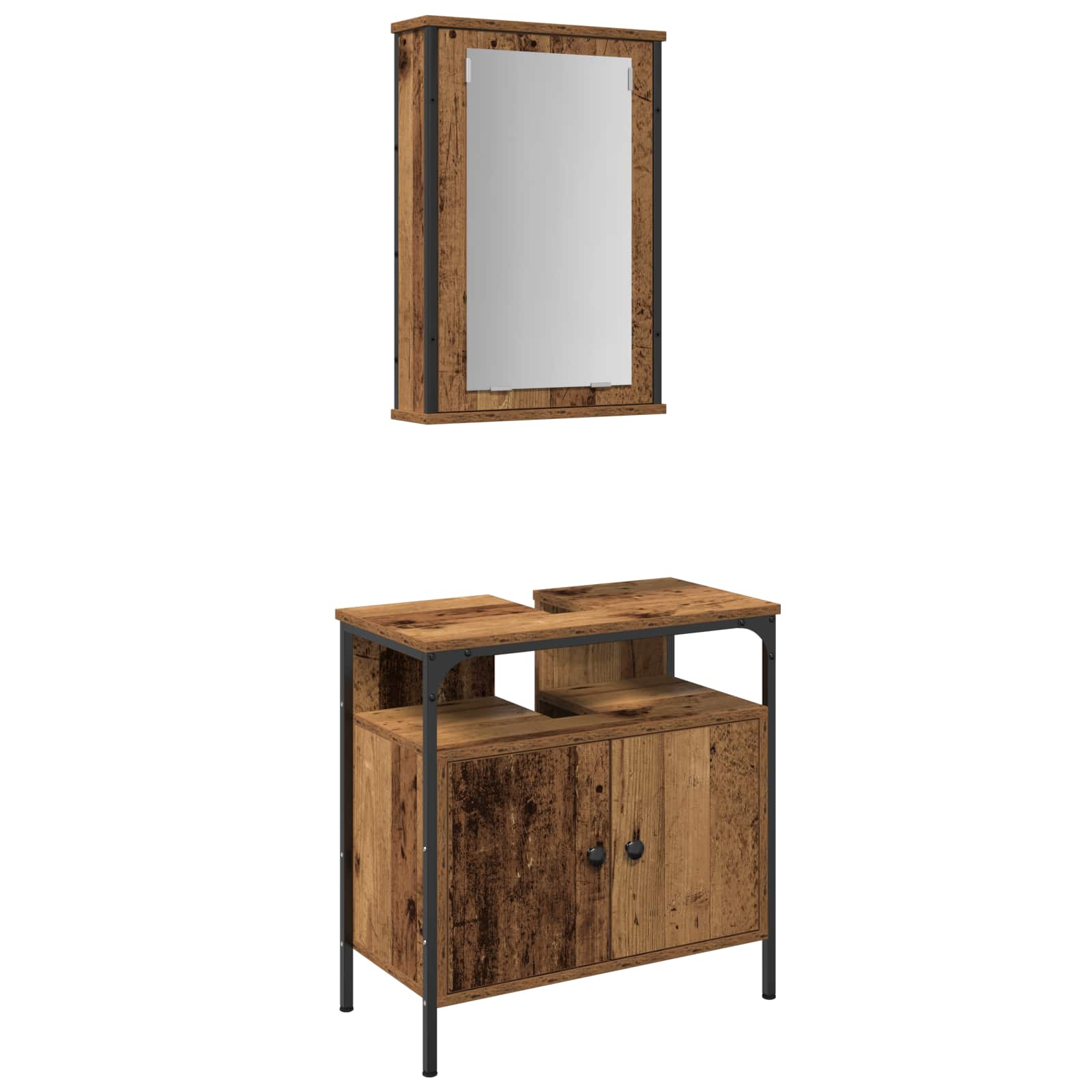 Badezimmermöbel-Set mit Regal mit Tür 2 pcs Braun Holzwerkstoff