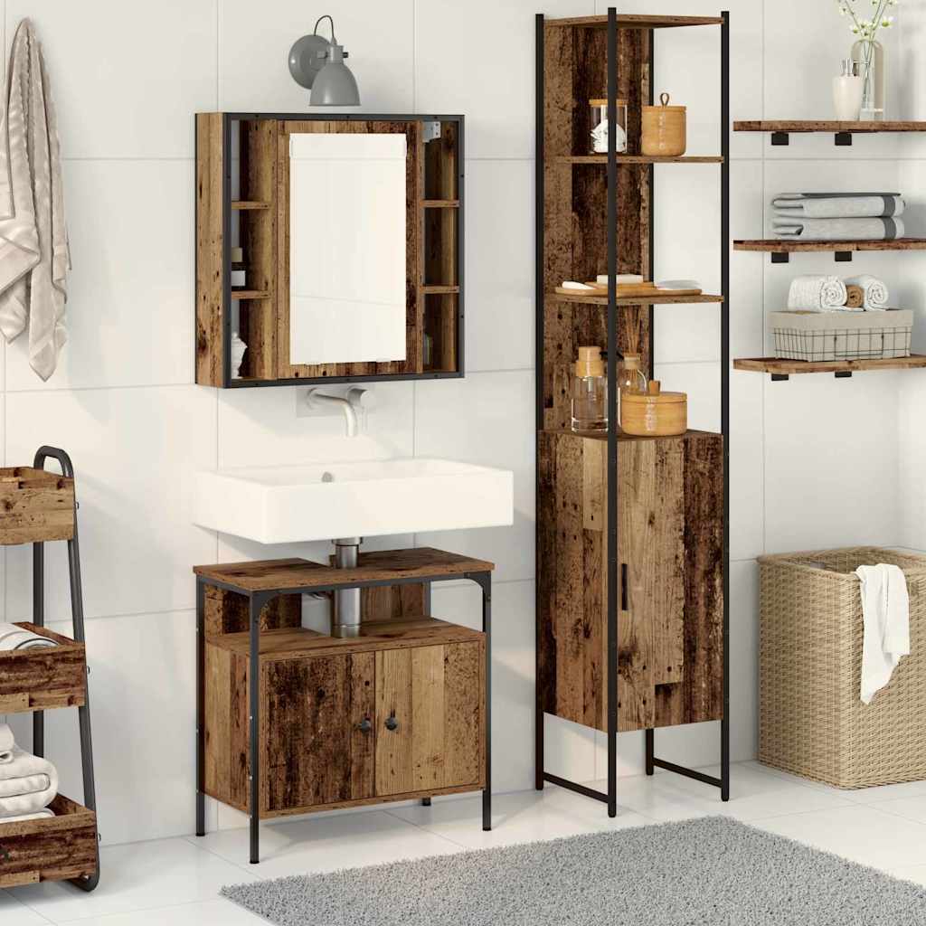 Badezimmermöbel-Set mit Regal 3 pcs Altholz Holzwerkstoff