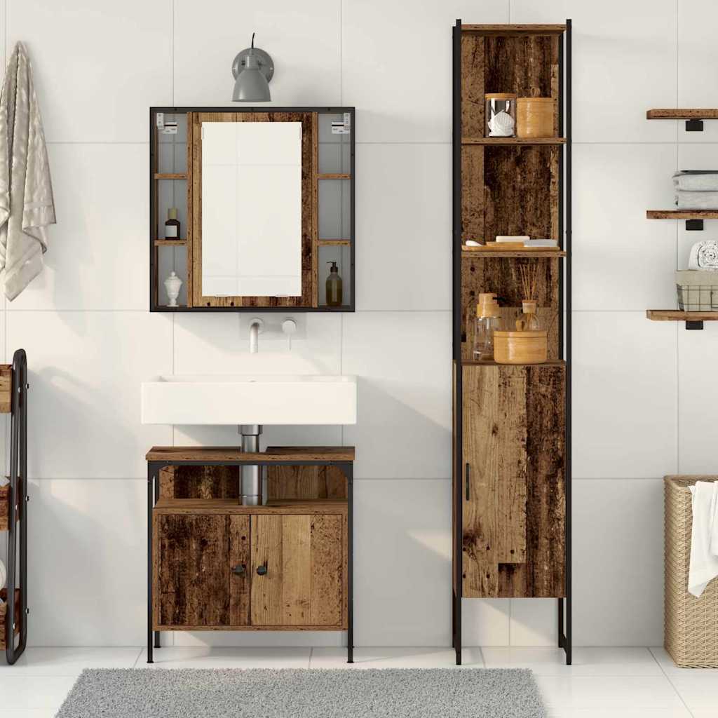Badezimmermöbel-Set mit Regal 3 pcs Altholz Holzwerkstoff