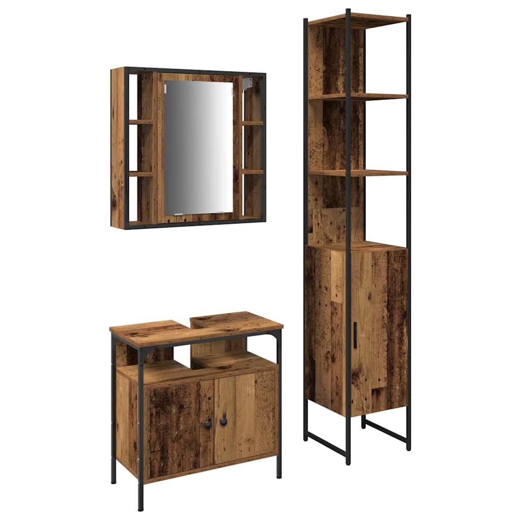 Badezimmermöbel-Set mit Regal 3 pcs Altholz Holzwerkstoff