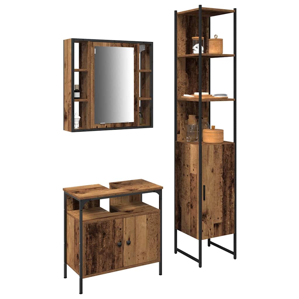 Badezimmermöbel-Set mit Regal 3 pcs Altholz Holzwerkstoff