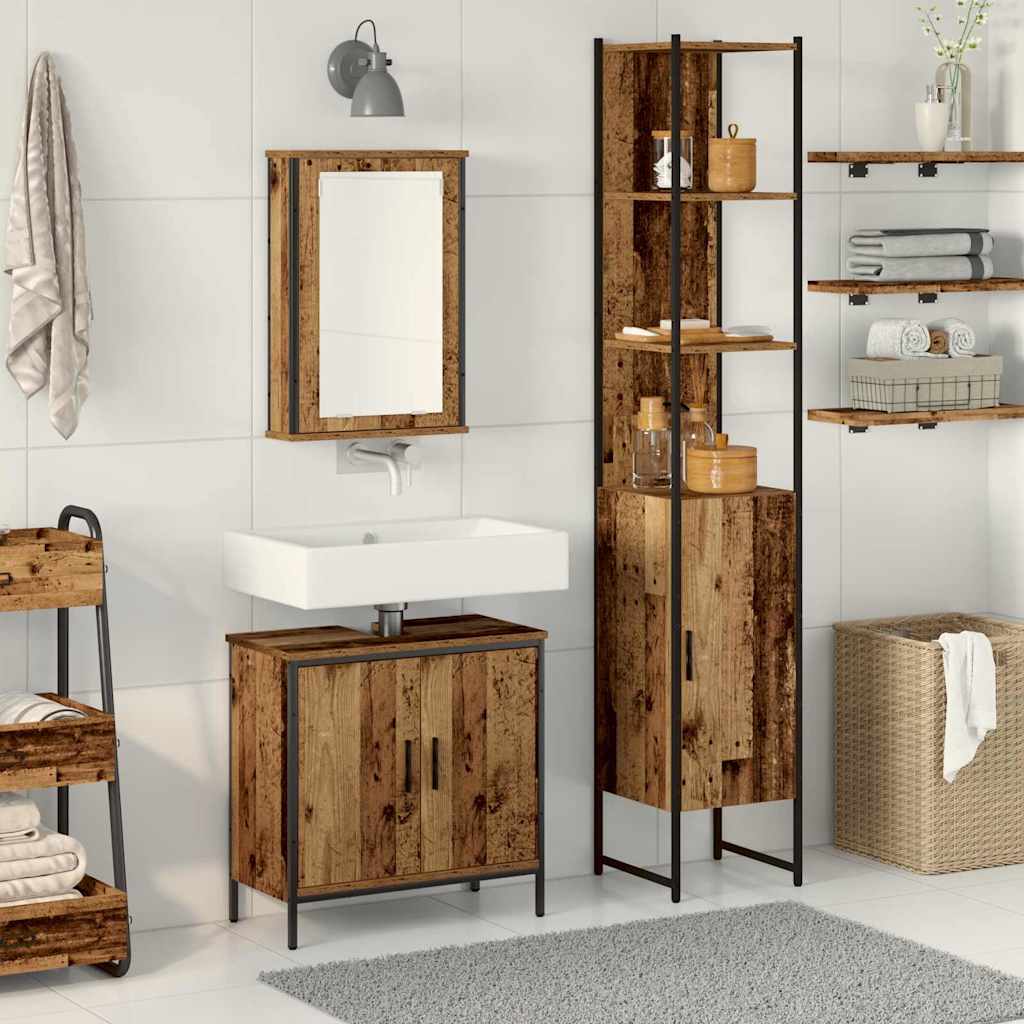 Badezimmermöbel-Set mit Regal mit Tür 3 pcs Braun Holzwerkstoff