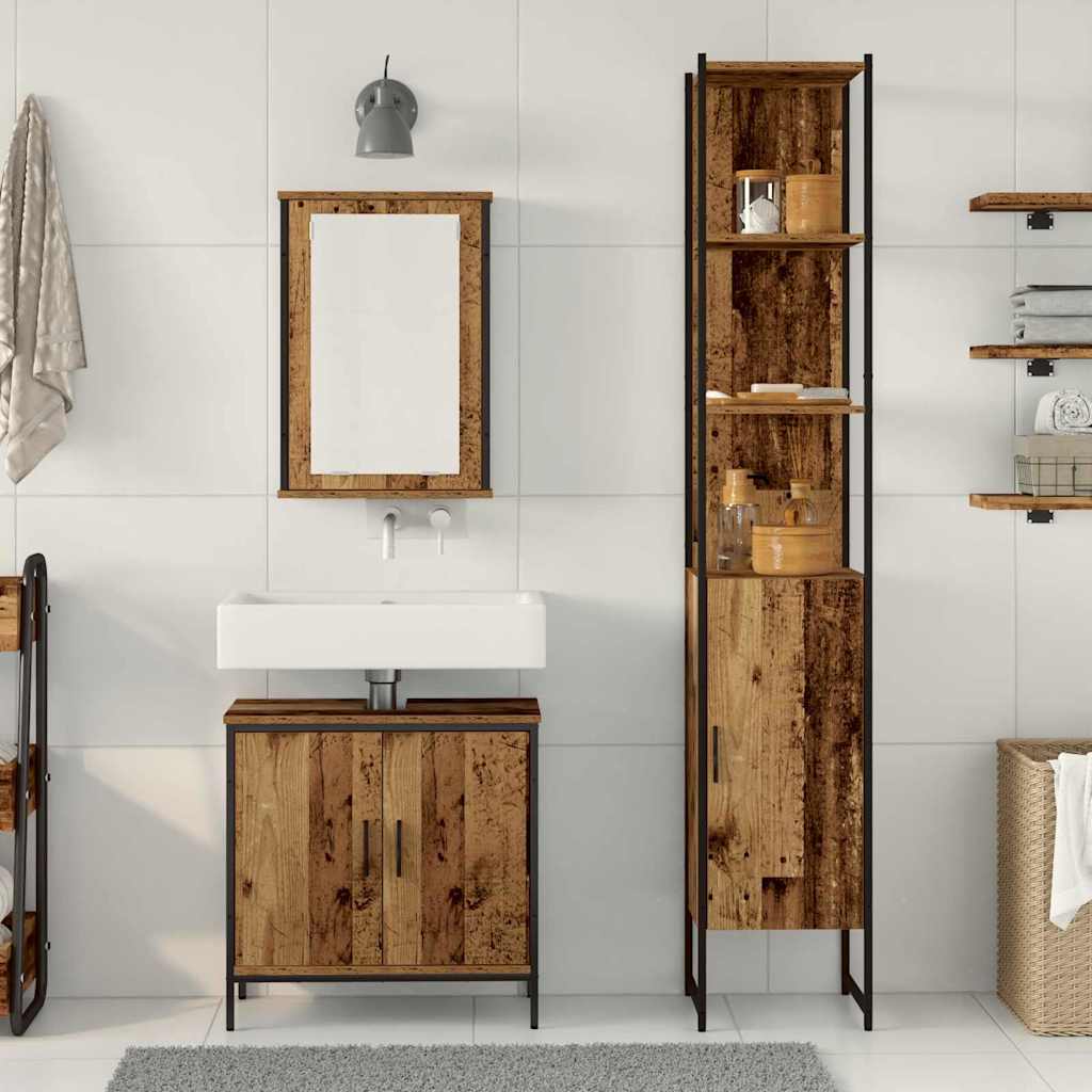 Badezimmermöbel-Set mit Regal mit Tür 3 pcs Braun Holzwerkstoff