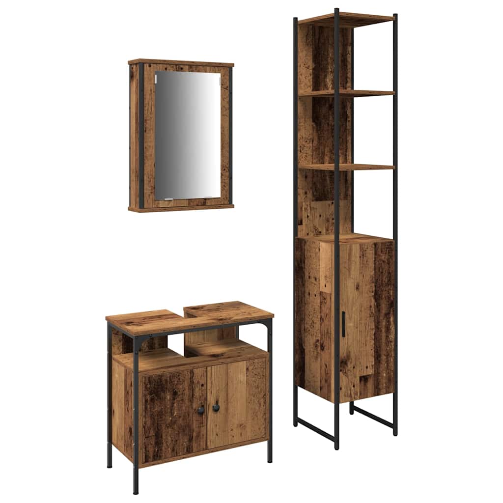 Badezimmermöbel Set mit Regal 3 pcs Altholz Holzwerkstoff