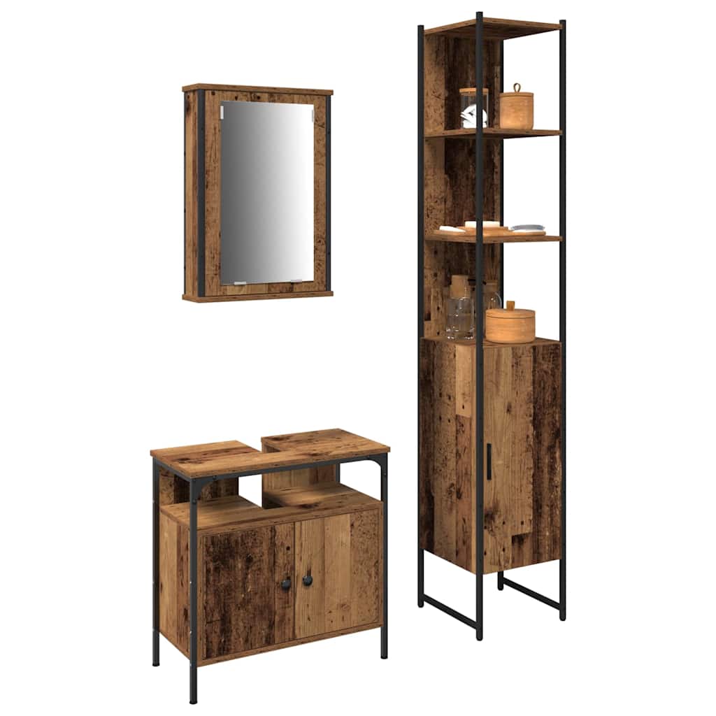 Badezimmermöbel Set mit Regal 3 pcs Altholz Holzwerkstoff