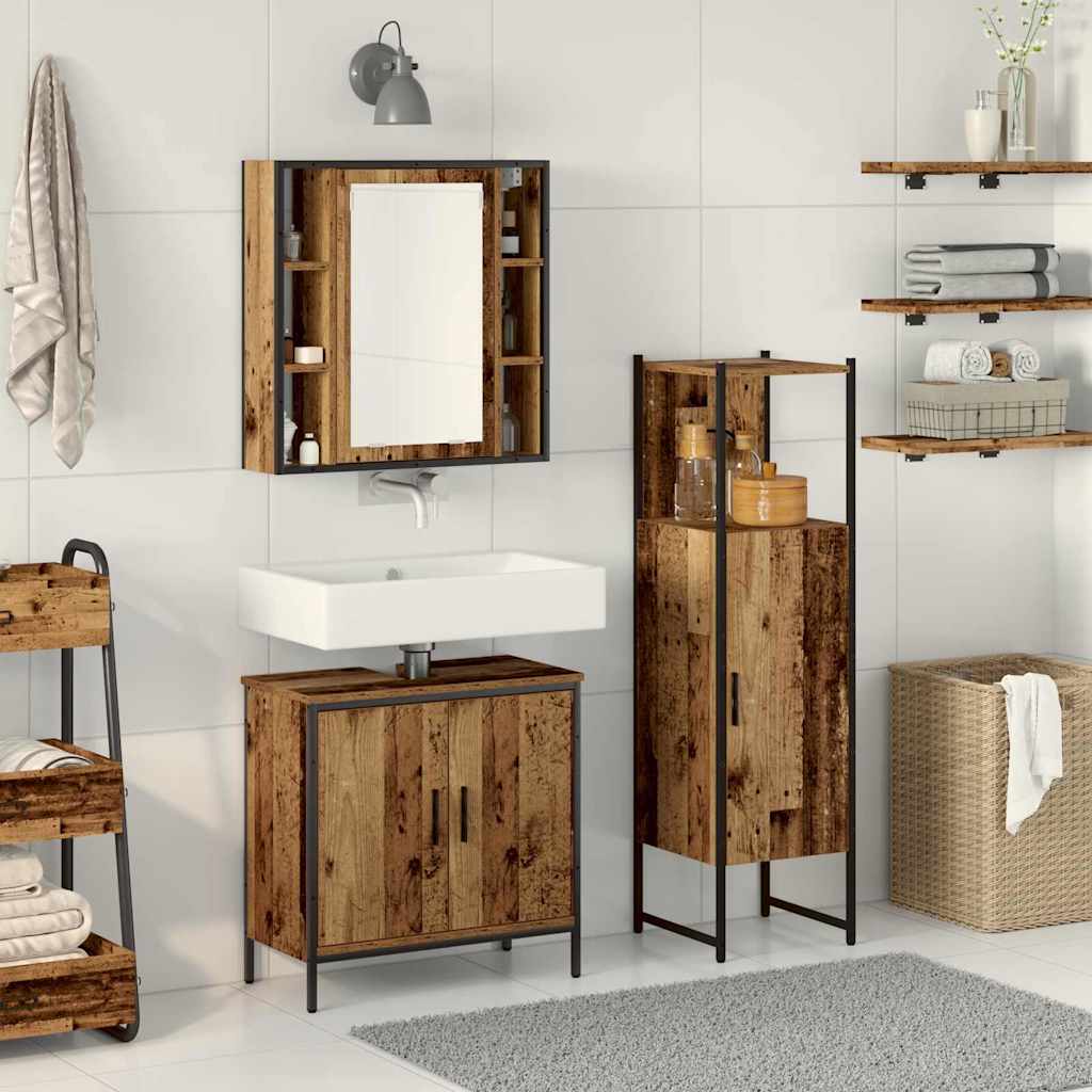 Badezimmermöbel-Set mit Regal mit Tür 3 pcs Braun Holzwerkstoff