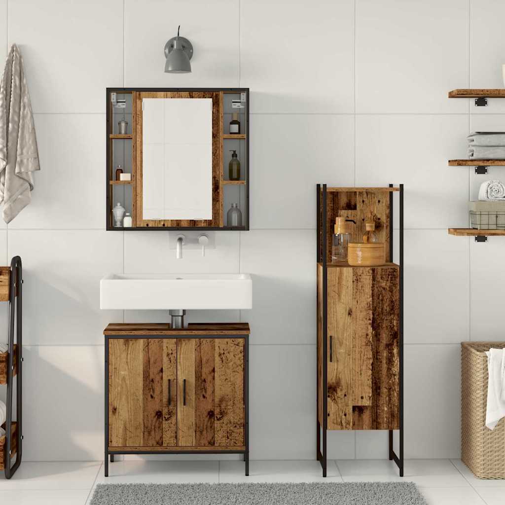 Badezimmermöbel-Set mit Regal mit Tür 3 pcs Braun Holzwerkstoff