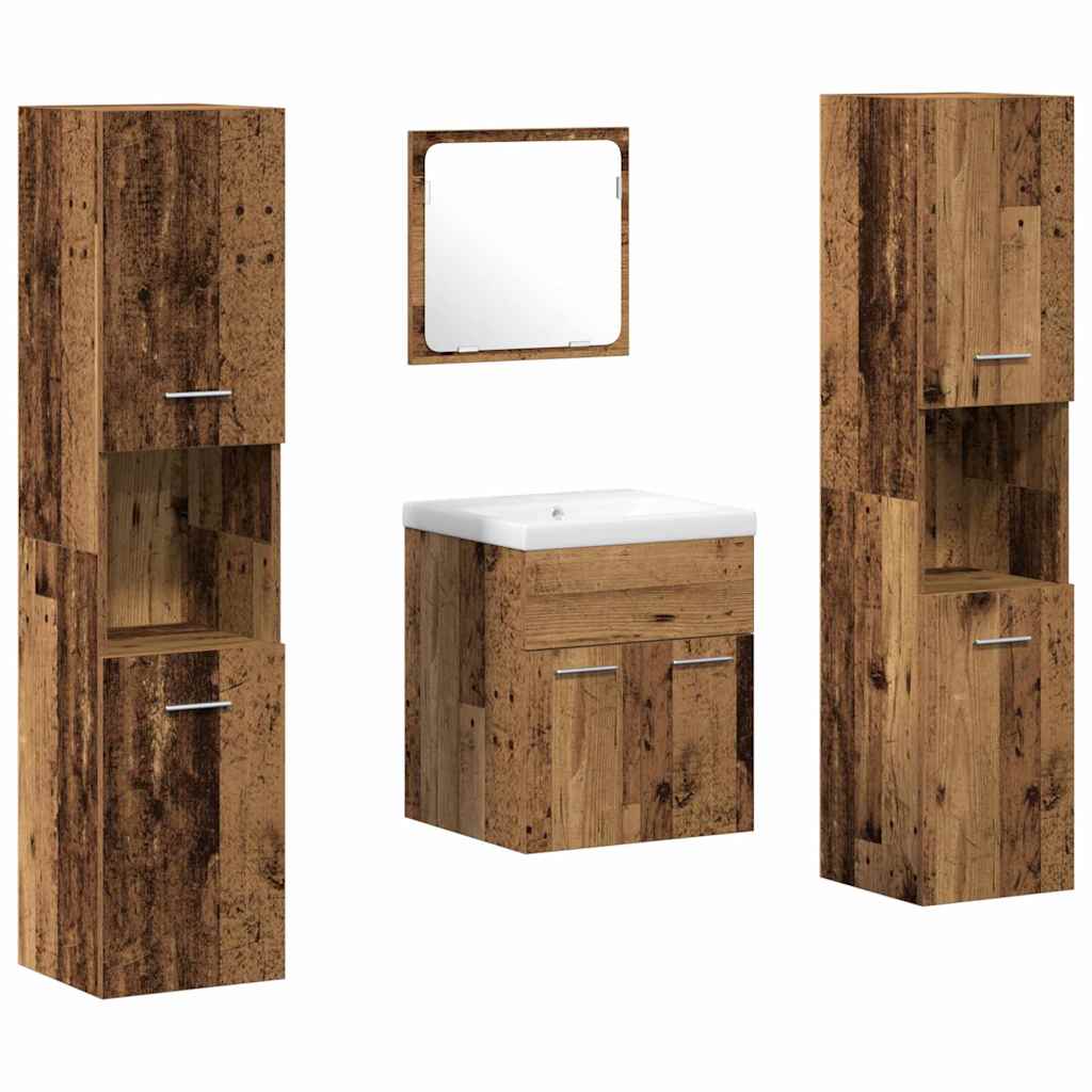 Badezimmermöbel-Set mit Regal 4 pcs Altholz Holzwerkstoff