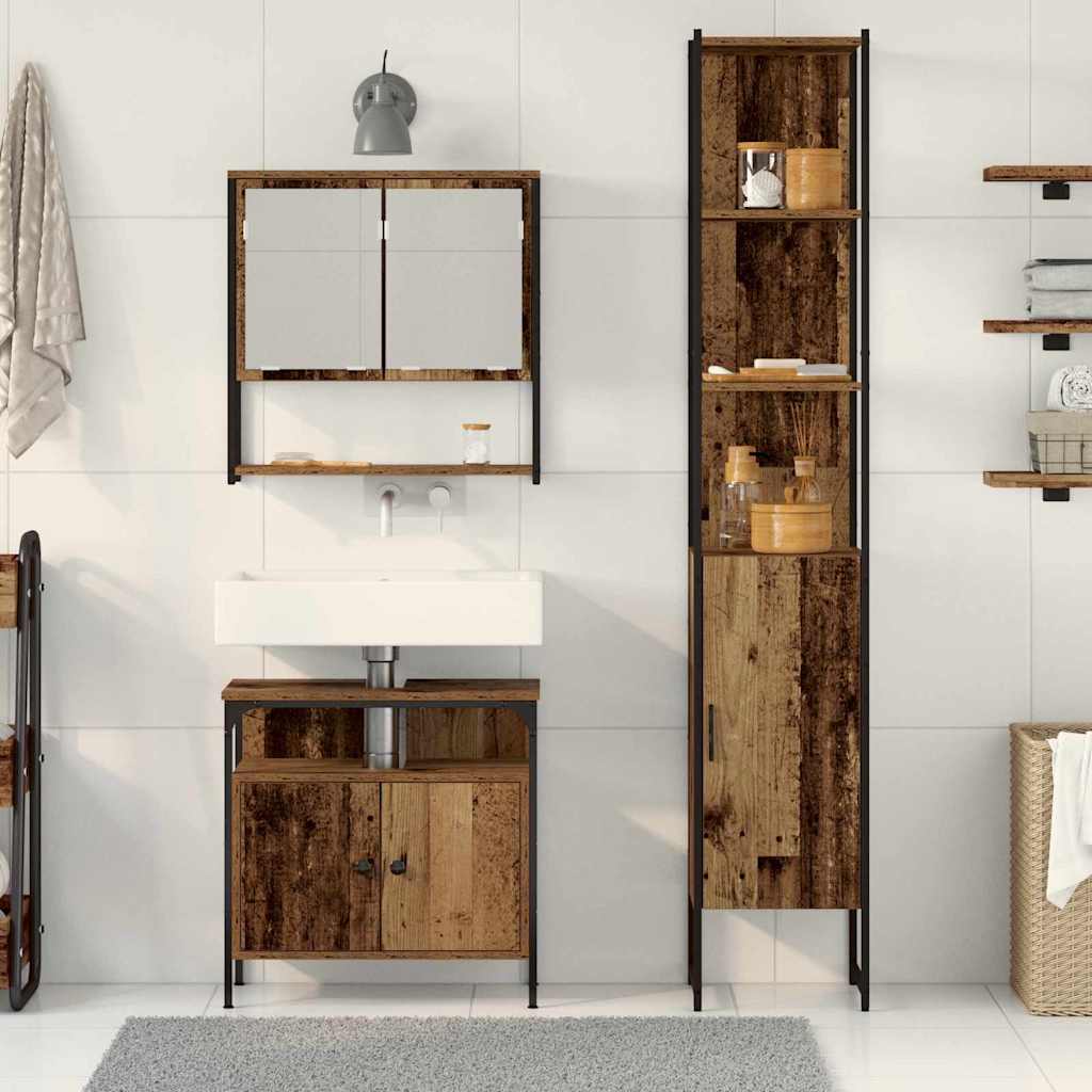 Badezimmermöbel-Set mit Regal 3 pcs Altholz Holzwerkstoff