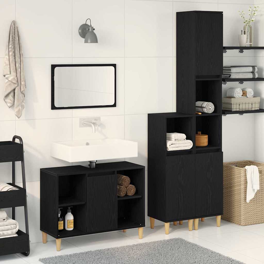 Badezimmermöbel-Set mit Speicher 3 pcs Schwarz Holzwerkstoff