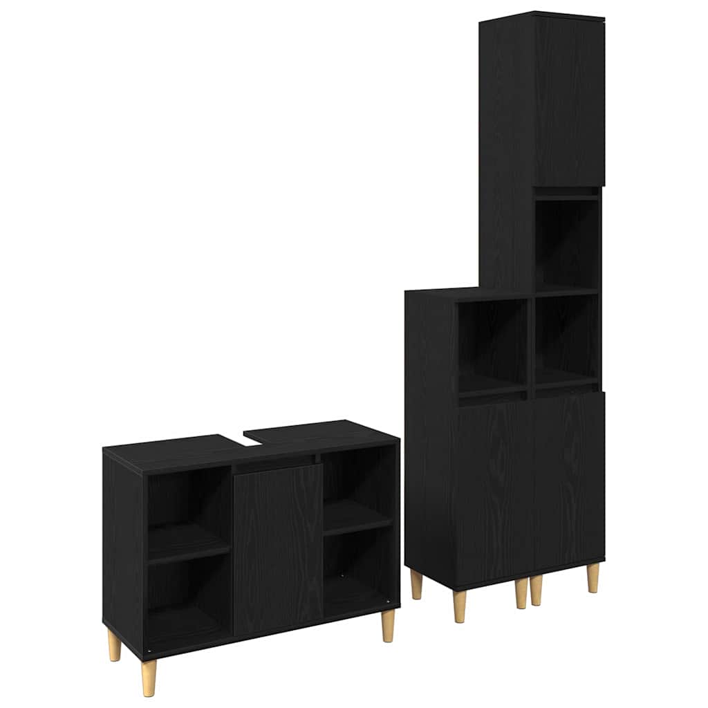 Badezimmermöbel-Set mit Speicher 3 pcs Schwarz Holzwerkstoff