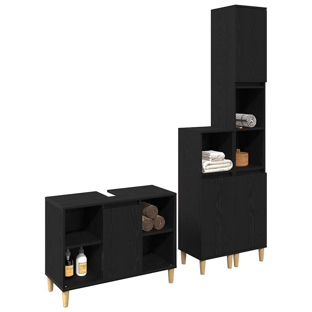 Badezimmermöbel-Set mit Speicher 3 pcs Schwarz Holzwerkstoff