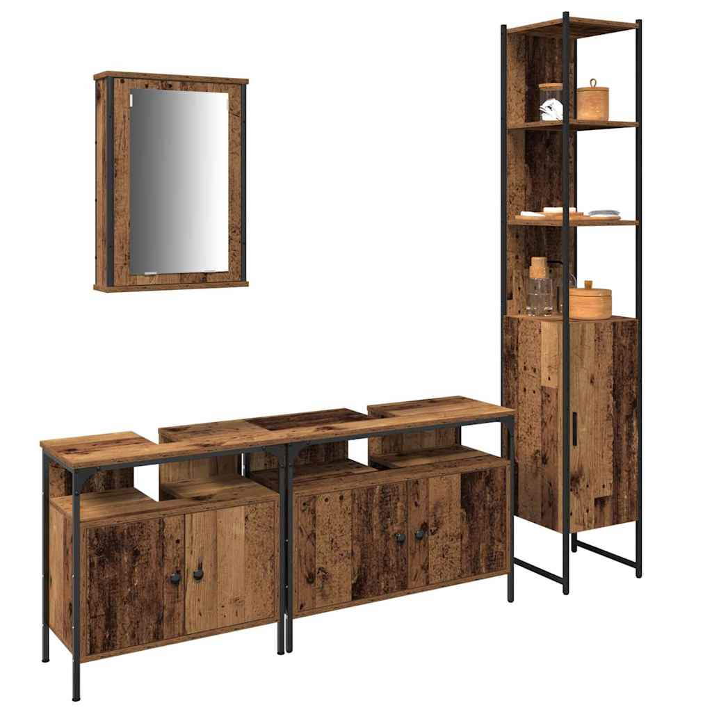 Badezimmermöbel-Set mit Regal 4 pcs Altholz Holzwerkstoff