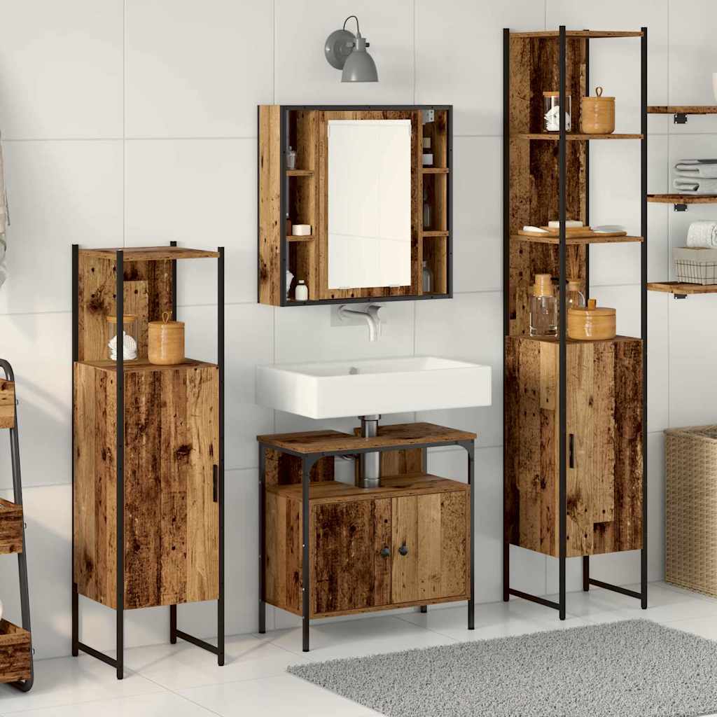 Badezimmermöbel-Set mit Regal 4 pcs Altholz Holzwerkstoff
