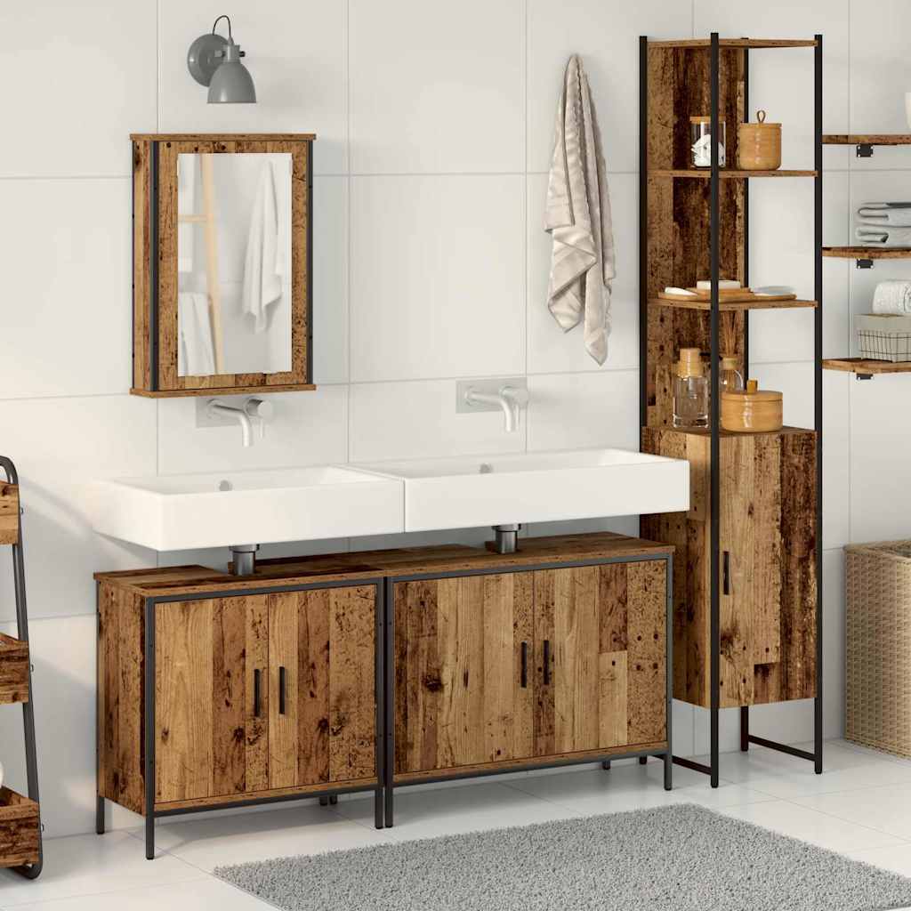 Badezimmermöbel-Set mit Regal mit Tür 4 pcs Braun Holzwerkstoff
