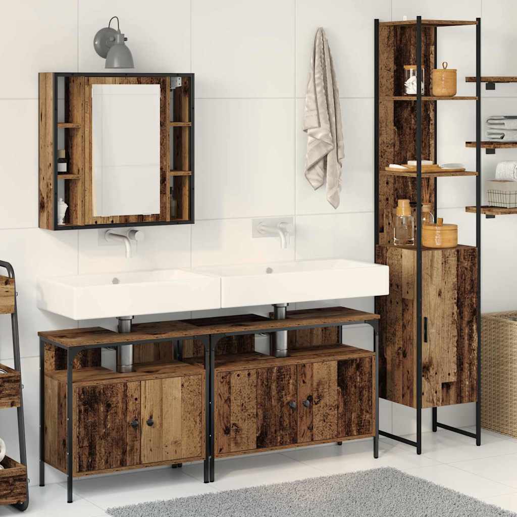 Badezimmermöbel-Set mit Regal 4 pcs Altholz Holzwerkstoff