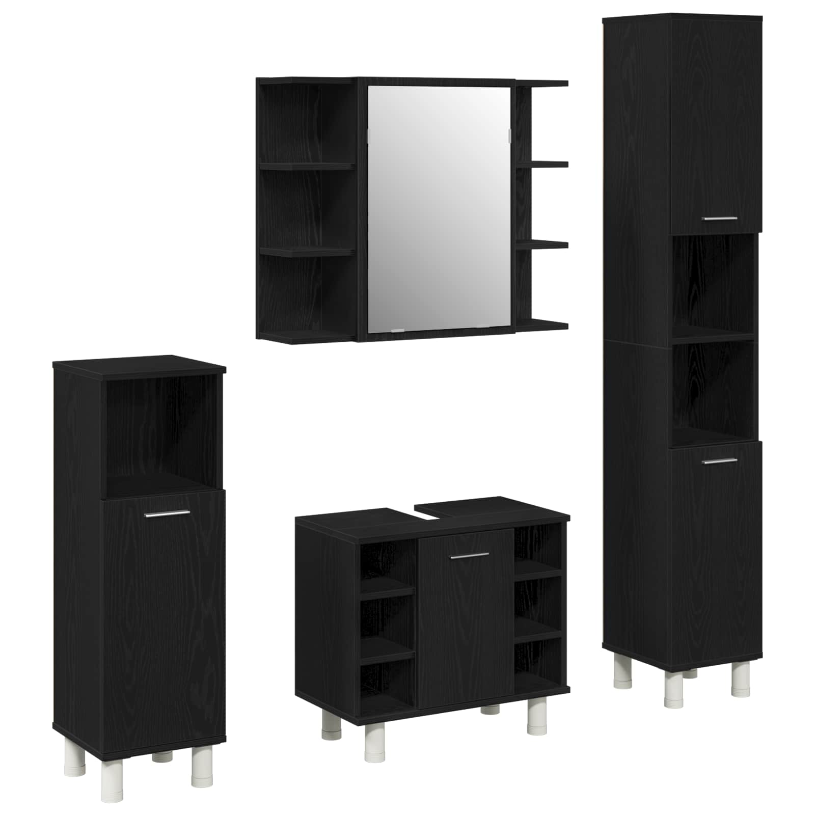 Badezimmermöbel-Set mit Regal 4 pcs Schwarz 30 x 30 x 179,5 cm