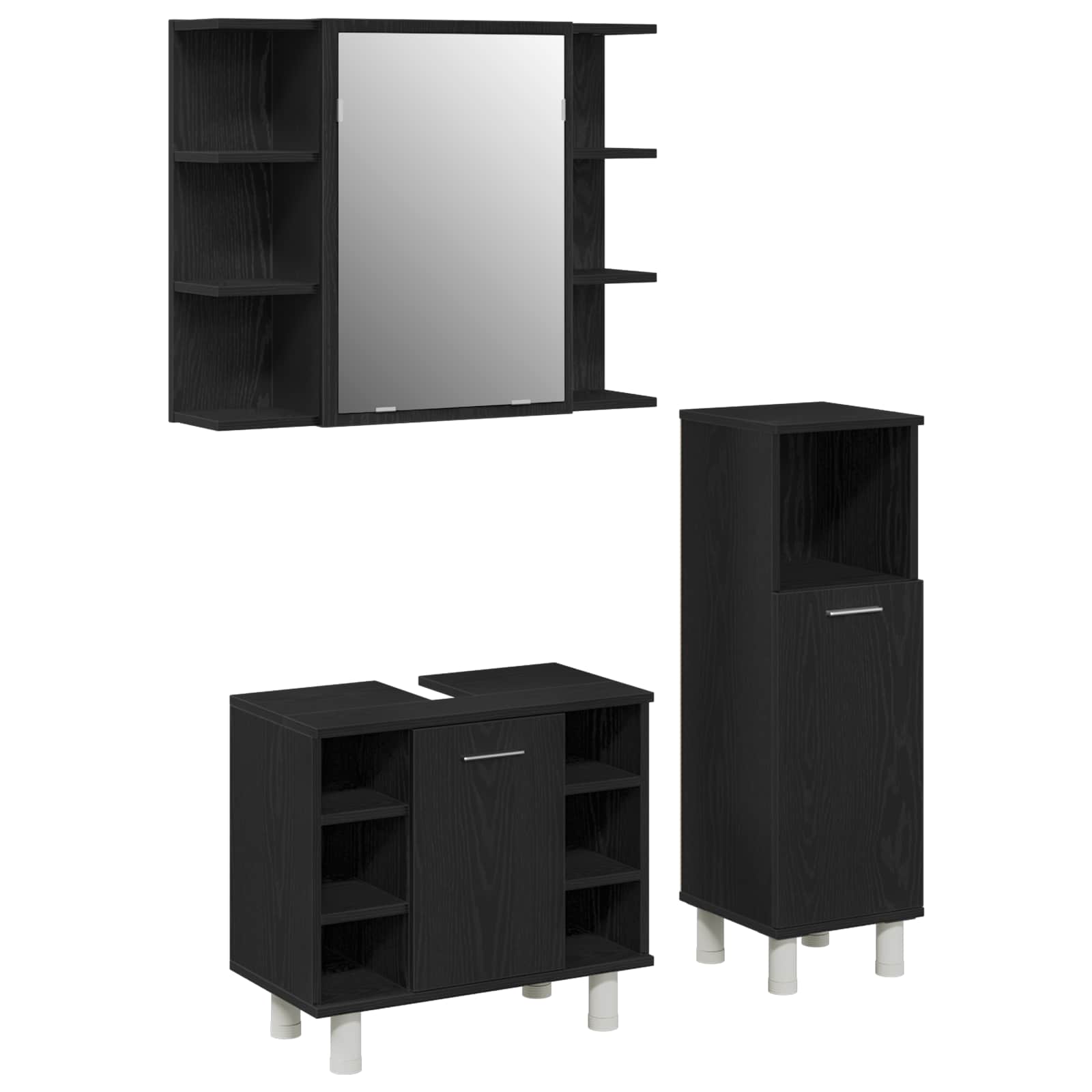 Badezimmermöbel-Set mit Regal 3 pcs Schwarz 30 x 30 x 99,5 cm