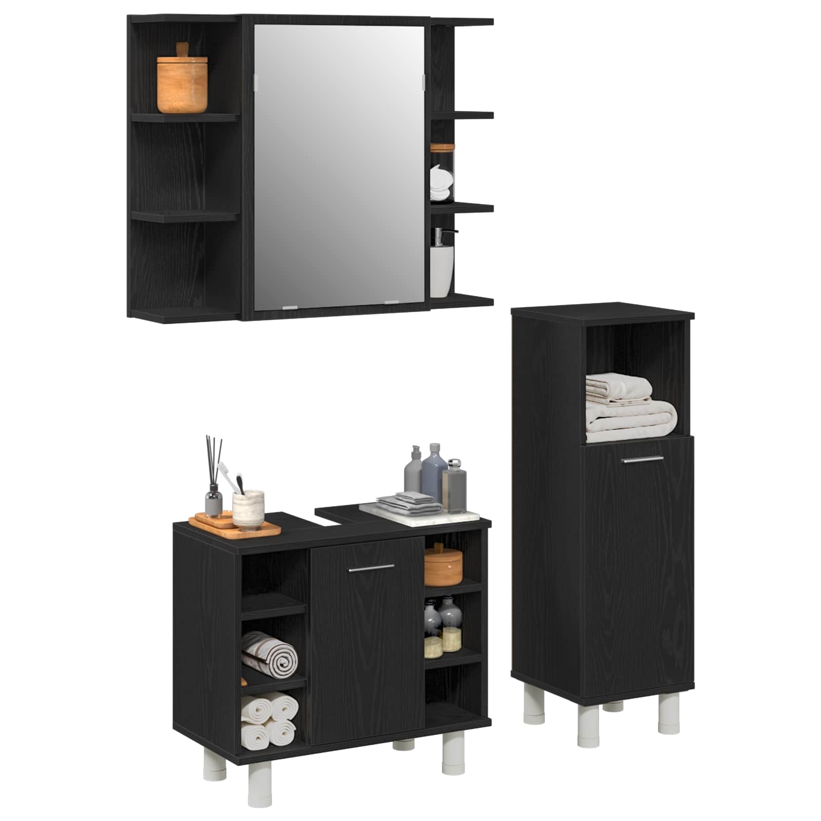 Badezimmermöbel-Set mit Regal 3 pcs Schwarz 30 x 30 x 99,5 cm