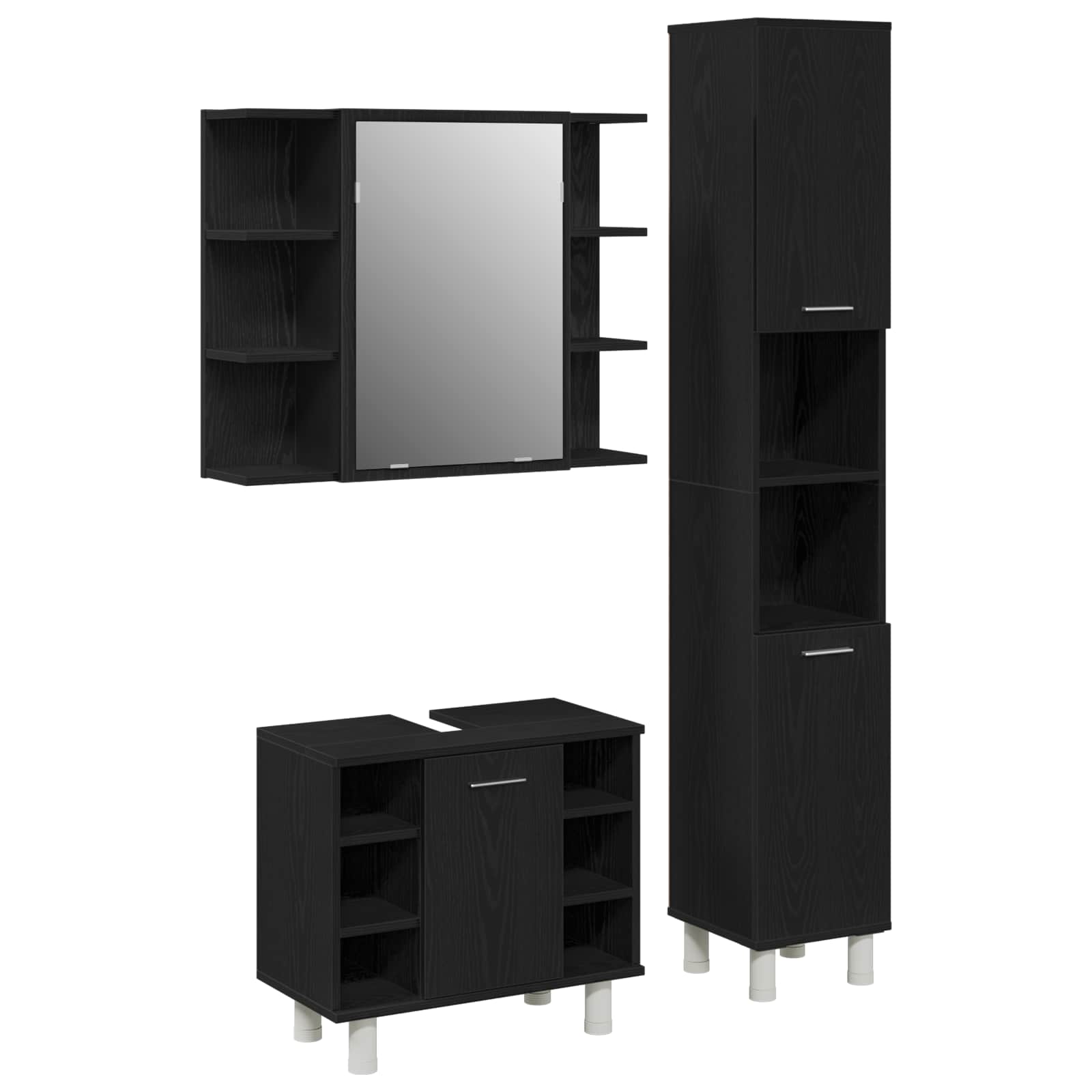 Badezimmermöbel-Set mit Regal 3 pcs Schwarz 30 x 30 x 179,5 cm