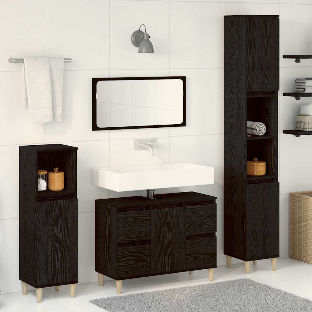 Badezimmermöbel-Set Wandmontiert 3 pcs Schwarz Eichen-Optik