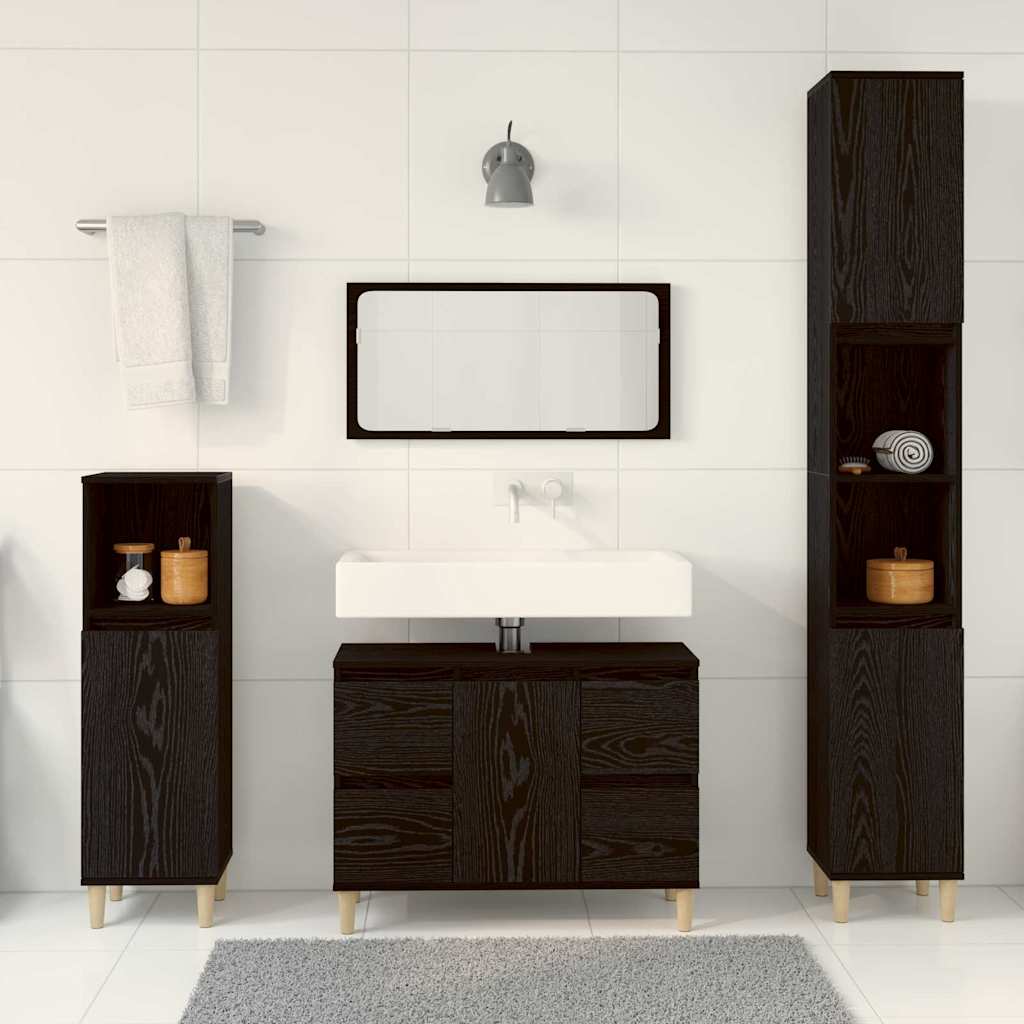 Badezimmermöbel-Set Wandmontiert 3 pcs Schwarz Eichen-Optik