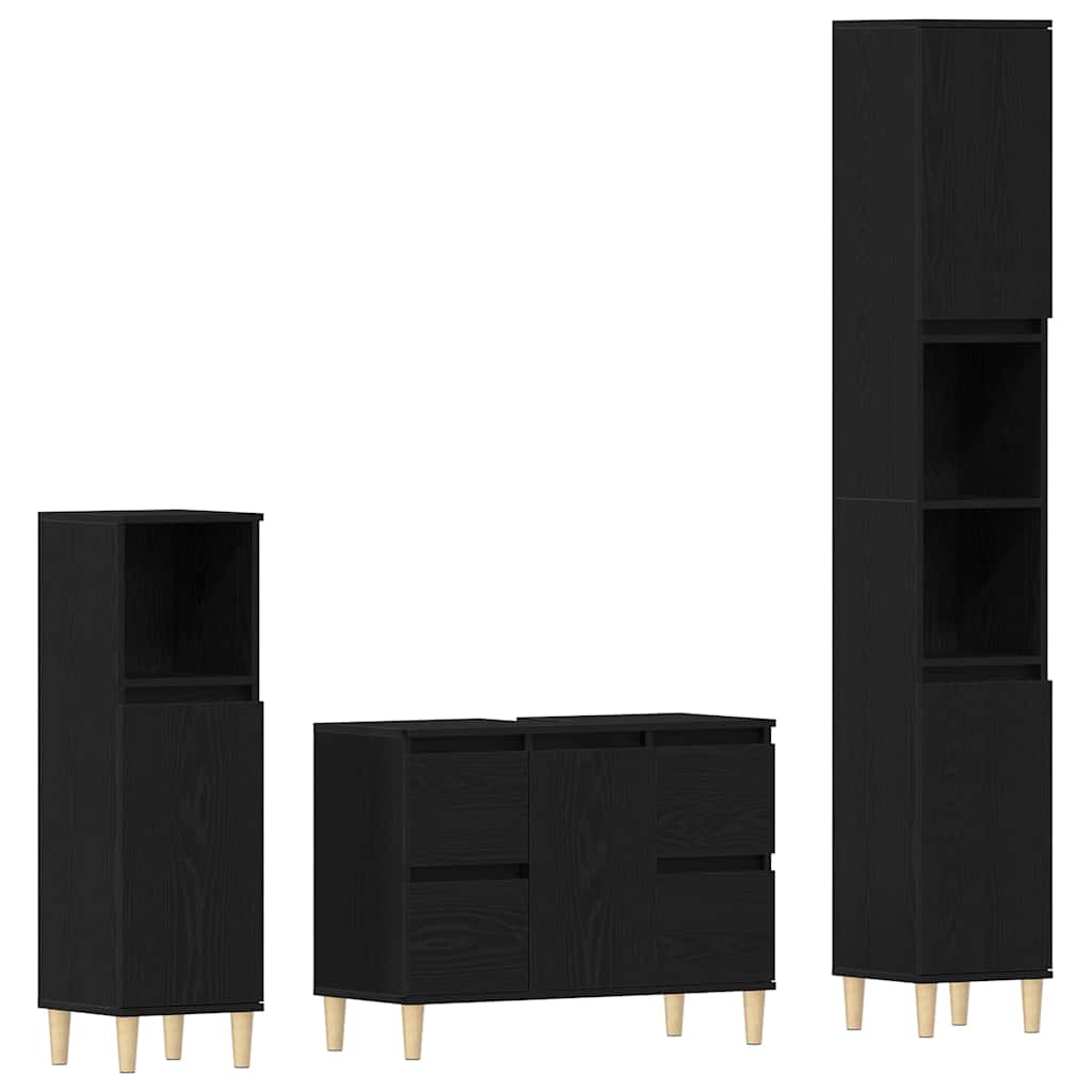 Badezimmermöbel-Set Wandmontiert 3 pcs Schwarz Eichen-Optik